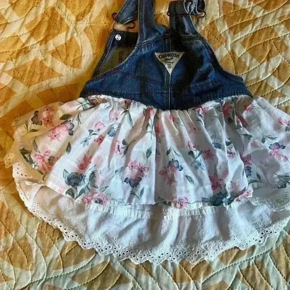 6-9 Months Oshkosh B'Gosh Denim  Overalls Dress with Floral Design - Picture 4 of 6
